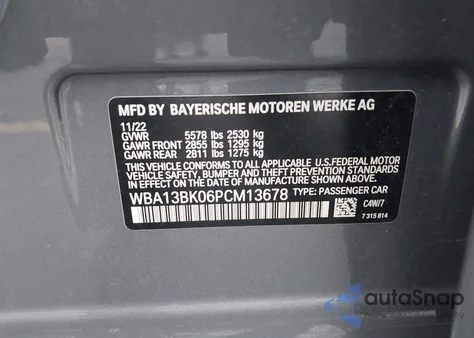 2023 BMW M550 I xDrive из США, поврежденный, VIN WBA13BK06PCM13678